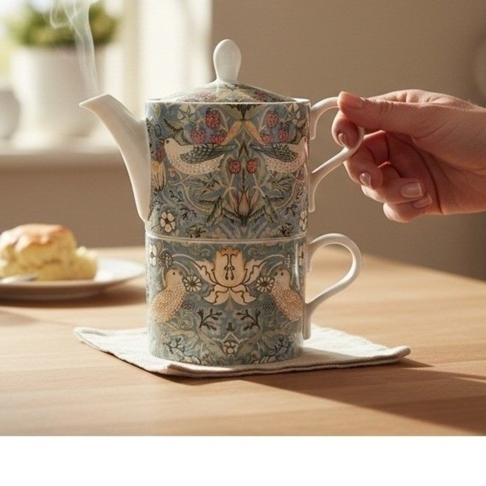 Spode Strawberry Thief Tea for One Set Blue Porcelain Teapot Mug Morris & Co x